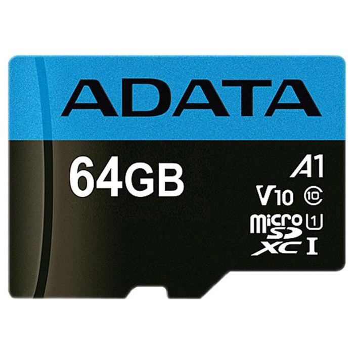 Карта памяти ADATA microSDXC Premier 64GB UHS-I V10 A1 Class 10 + SD-adapter (AUSDX64GUICL10A1-RA1)