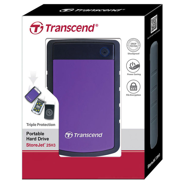 Портативный жёсткий диск TRANSCEND StoreJet 25H3 1TB USB3.1 Purple (TS1TSJ25H3P)