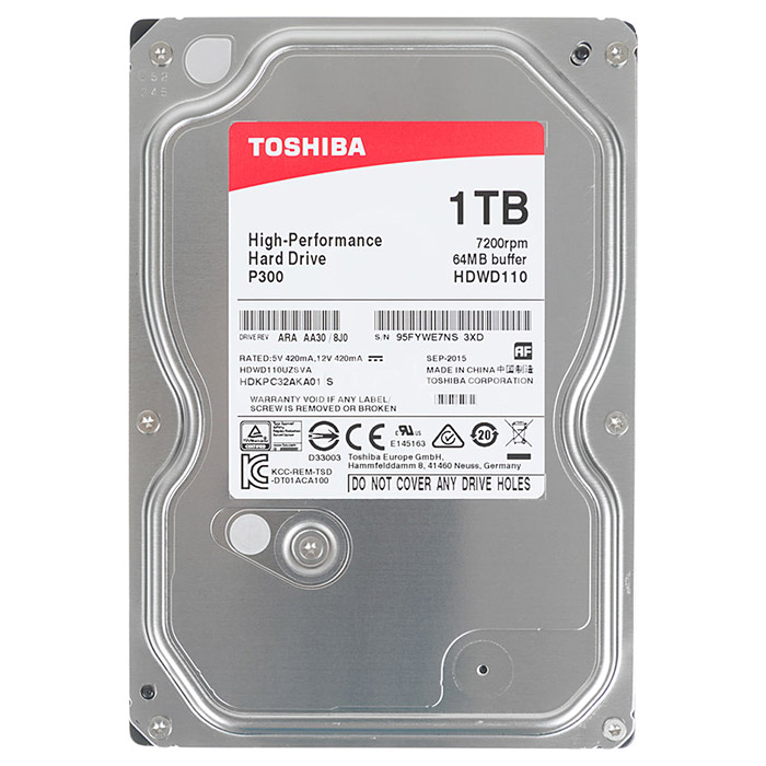 Жёсткий диск 3.5" TOSHIBA P300 Bulk 1TB SATA/64MB (HDWD110UZSVA)