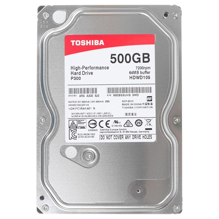 Жорсткий диск 3.5" TOSHIBA P300 Bulk 500GB SATA/64MB (HDWD105UZSVA)