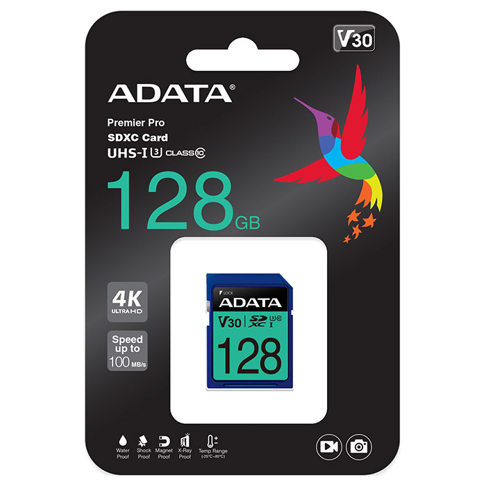 Карта пам'яті ADATA SDXC Premier Pro 128GB UHS-I U3 V30 Class 10 (ASDX128GUI3V30S-R)