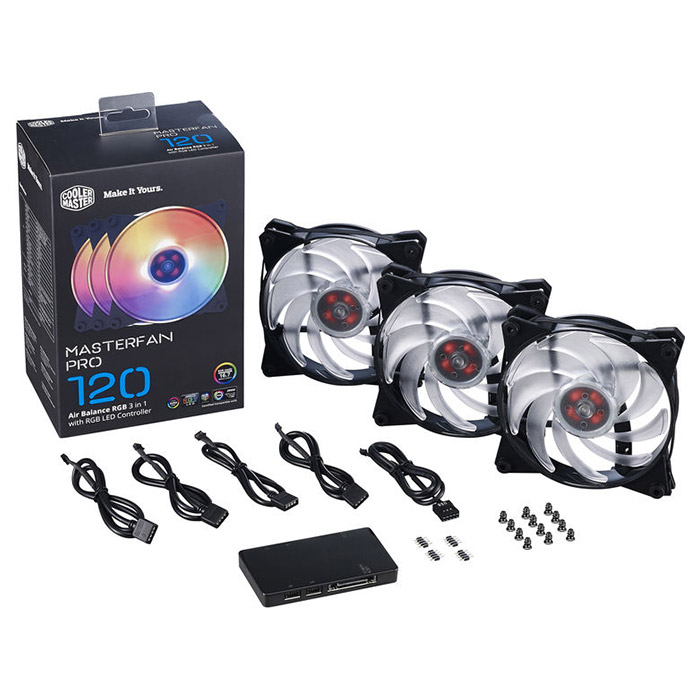 Комплект вентиляторів COOLER MASTER MasterFan Pro 120 Air Balance RGB with LED Controller 3-Pack (MFY-B2DC-133PC-R1)