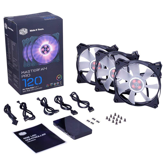 Комплект вентиляторів COOLER MASTER MasterFan Pro 120 Air Flow RGB with Controller 3-Pack (MFY-F2DC-113PC-R1)