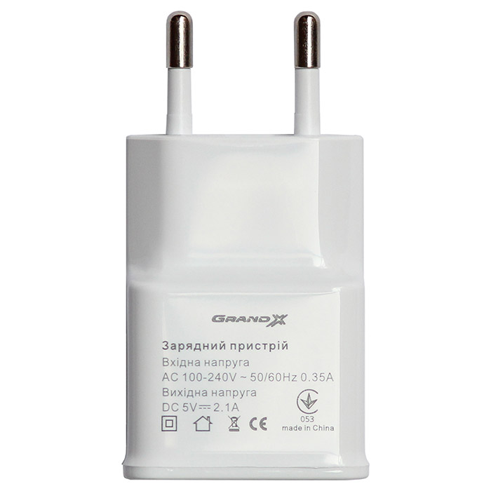 Зарядний пристрій GRAND-X CH-03 1xUSB-A, 2.1A White w/Micro-USB cable (CH-03UMW)