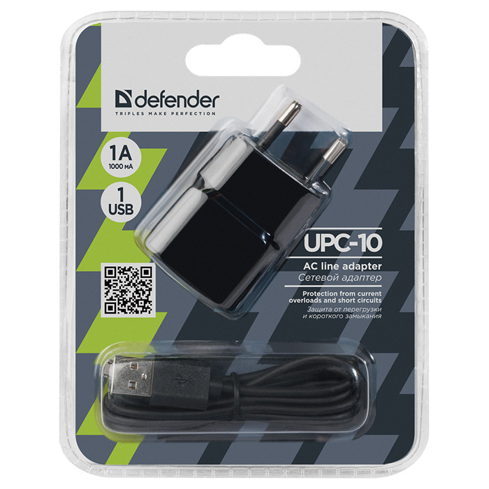 Зарядний пристрій DEFENDER UPC-10 1xUSB 5V/1A (83542)