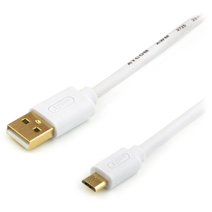 Кабель ATCOM USB2.0 AM/Micro-BM Gold Plated 1.8м White (16122)