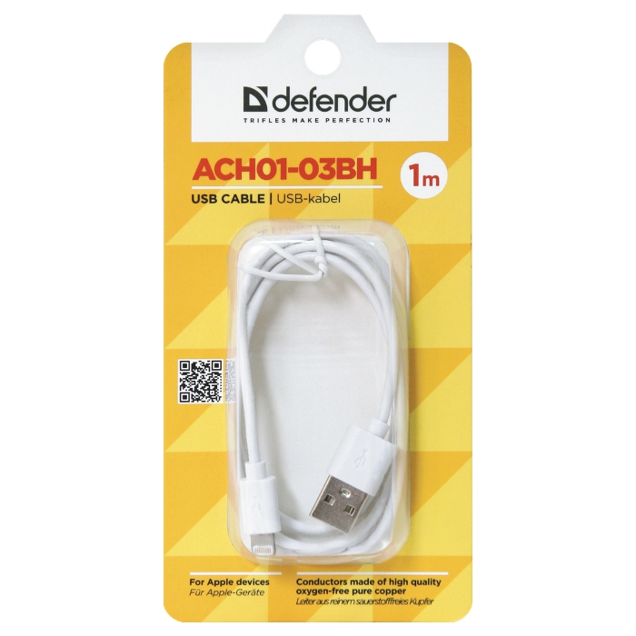 Кабель DEFENDER ACH01-03BH USB2.0 AM/Apple Lightning White 1м (87479)