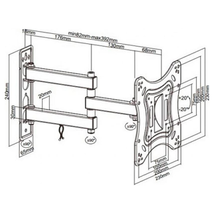 Кріплення настінне для ТВ BRATECK LPA51-223 23"-42" Black