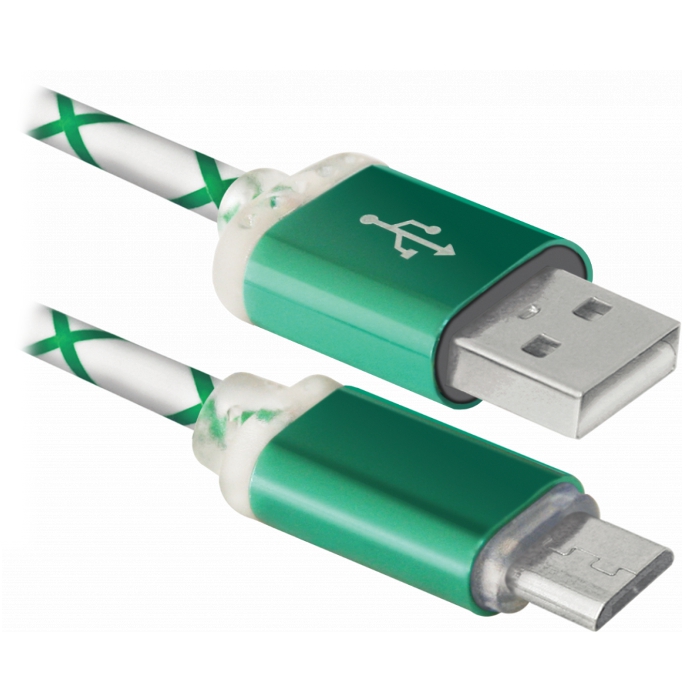 Кабель DEFENDER USB08-03LT USB2.0 AM/Micro-BM Green 1м (87557)