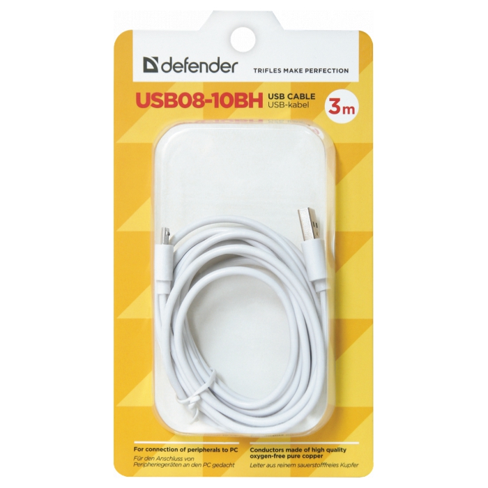 Кабель DEFENDER USB08-10BH USB2.0 AM/Micro-BM White 3м (87468)