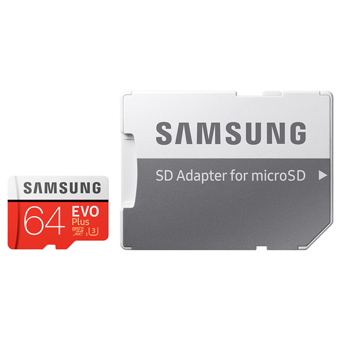 Карта памяти SAMSUNG microSDXC EVO Plus 64GB UHS-I U3 Class 10 + SD-adapter (MB-MC64DA/RU)