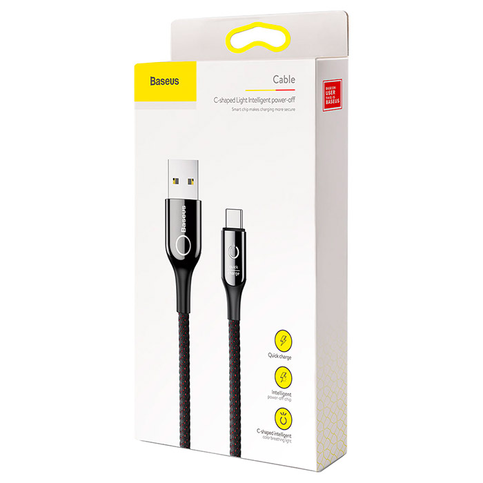 Кабель BASEUS C-shaped Light Intelligent Power-Off Cable for Type-C 1м Black (CATCD-01)