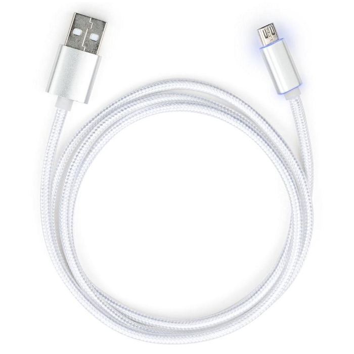 Кабель VINGA USB2.0 AM/Micro-BM Silver 1м (VCPDCMLED1S)