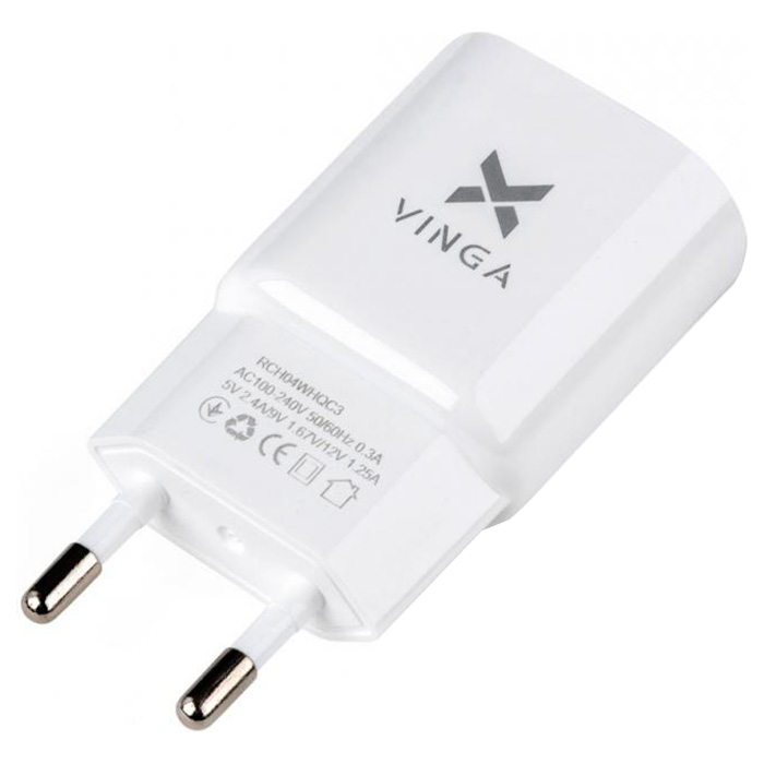 Зарядний пристрій VINGA QC3.0 Quick Wall Charger 1xUSB (VRCH04WHQC3)