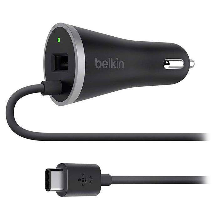 Автомобильное зарядное устройство BELKIN Car Charger w/Hardwired USB-C Cable and USB-A Port Black (F7U006BT04-BLK)