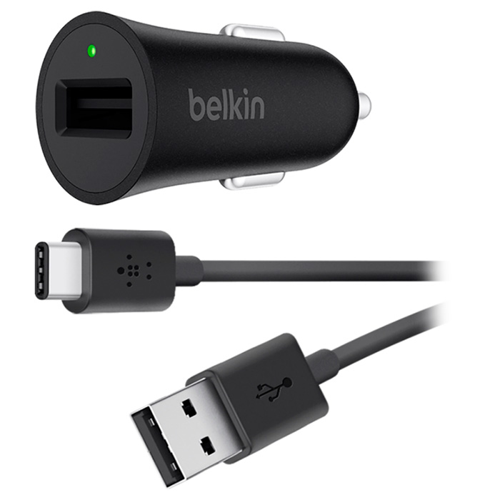 Автомобильное зарядное устройство BELKIN Boost Up Charge QC3.0 Car Charger w/USB-A to USB-C cable Black w/Type-C cable (F7U032BT04-BLK)
