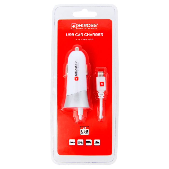 Автомобільний зарядний пристрій SKROSS Car Charger 1xUSB-A, 2A White w/Micro-USB cable (2.900617)