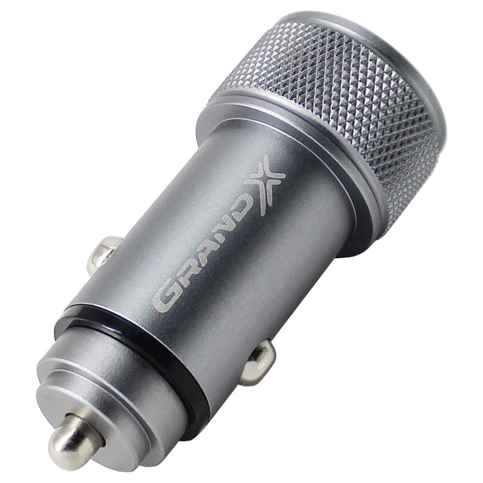 Автомобільний зарядний пристрій GRAND-X CH-07 2xUSB-A, 3.1A Dark Gray Metallic (CH-07DG)