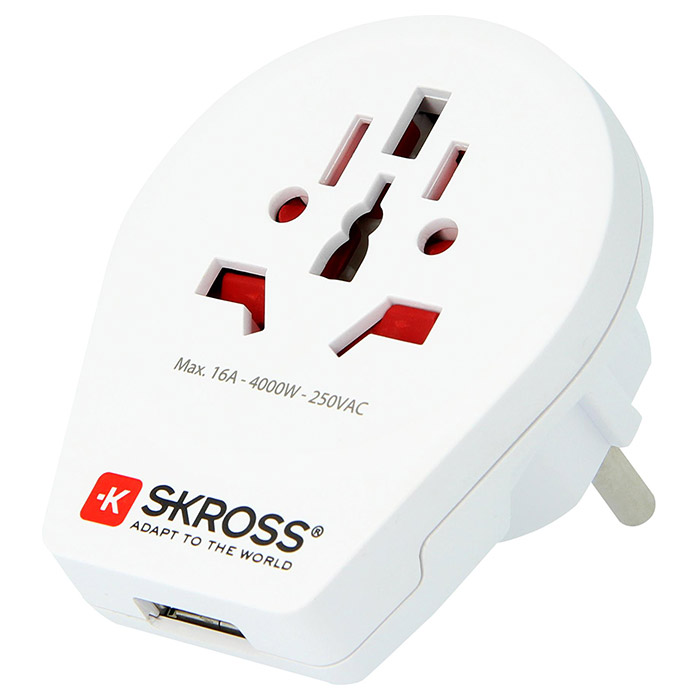Универсальный сетевой переходник SKROSS World to Europe USB White (1.500260)