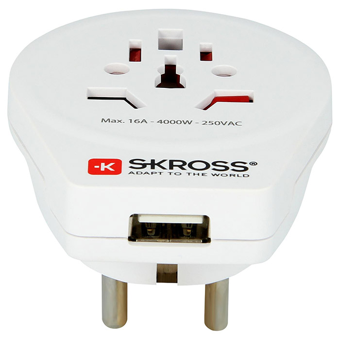 Универсальный сетевой переходник SKROSS World to Europe USB White (1.500260)