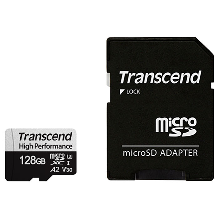 Карта пам'яті TRANSCEND microSDXC 330S 128GB UHS-I U3 V30 A2 Class 10 + SD-adapter (TS128GUSD330S)