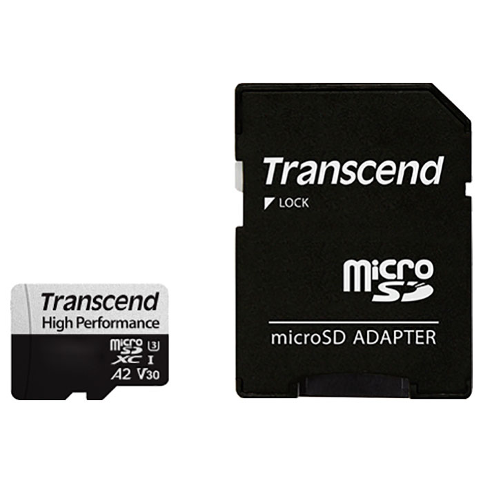 Карта пам'яті TRANSCEND microSDXC 330S 64GB UHS-I U3 V30 A2 Class 10 + SD-adapter (TS64GUSD330S)