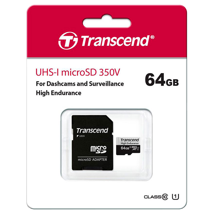 Карта пам'яті TRANSCEND microSDXC High Endurance 350V 64GB UHS-I Class 10 + SD-adapter (TS64GUSD350V)
