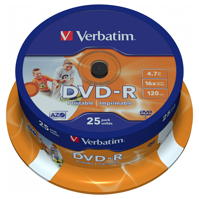 DVD-R VERBATIM AZO Printable 4.7GB 16x 25pcs/spindle (43538)