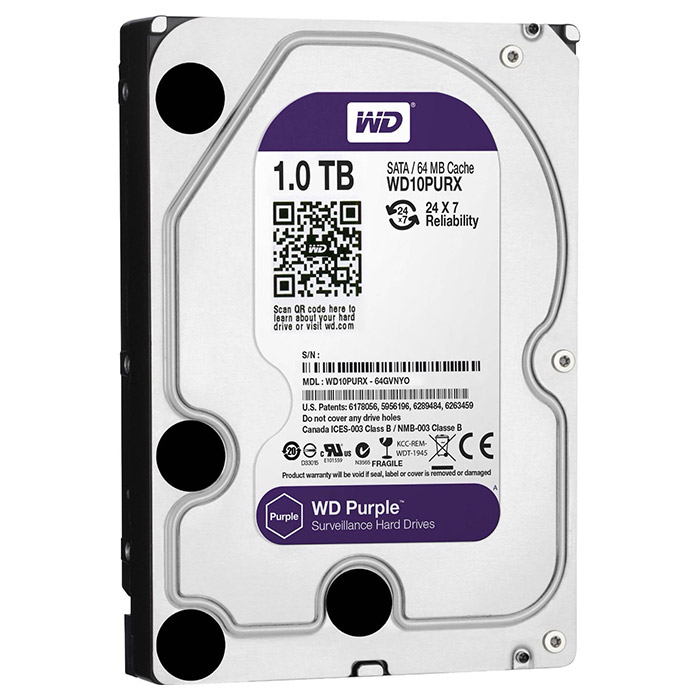 Жёсткий диск 3.5" WD Purple 1TB SATA/64MB/IntelliPower (WD10PURX)