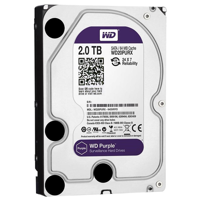 Жёсткий диск 3.5" WD Purple 2TB SATA/64MB/IntelliPower (WD20PURX)