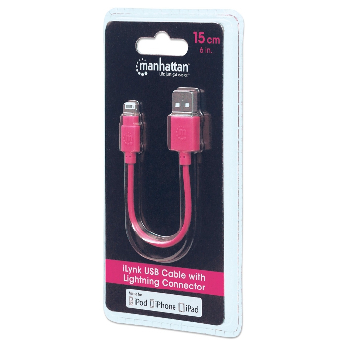 Кабель MANHATTAN iLynk USB Cable with Lightning Connector Pink 0.15м (394420)