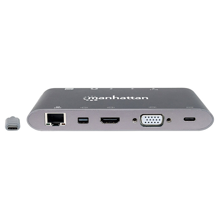Порт-реплікатор MANHATTAN USB3.1 Type-C -> HDMI/Mini-DP/VGA/USB3.0/Gigabit RJ45/Audio/Card Reader Black (152808)