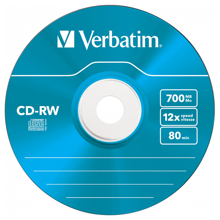 CD-RW VERBATIM SERL Hi-Speed Colour 700MB 8-12x 5pcs/slim (43167)
