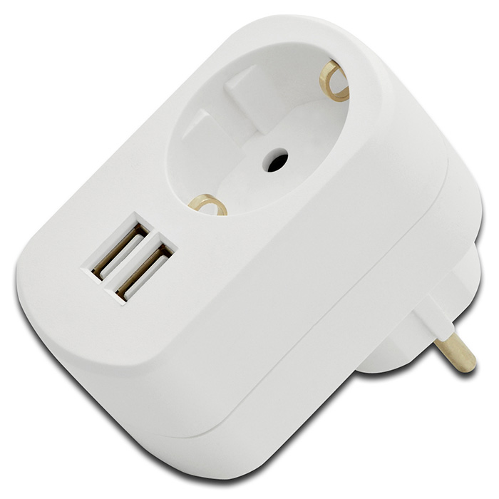 Зарядное устроство EDNET Dual USB Power Adapter w/Mains Socket White (31804)