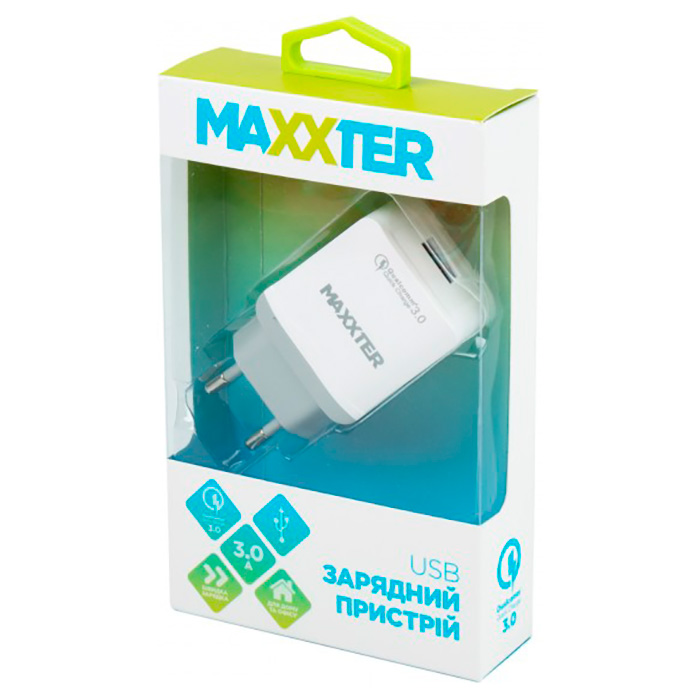 Зарядное устройство MAXXTER 1xUSB-A, QC3.0 White (UQC-22A)