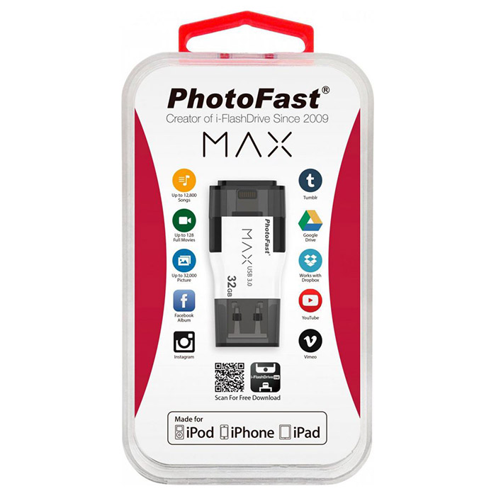 Флэшка PHOTOFAST i-FlashDrive Max G2 32GB USB+Lightning3.0 Black (IFDMAXG232GB)