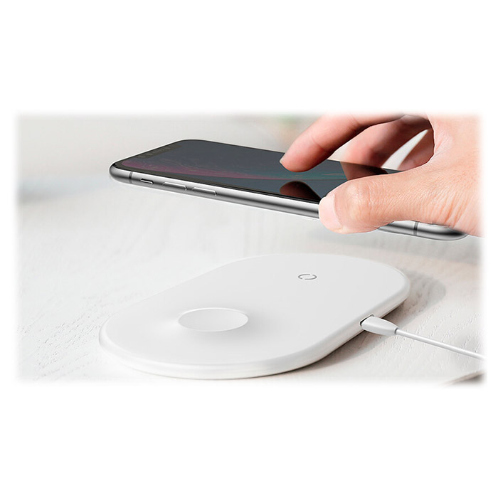 Беспроводное зарядное устройство BASEUS Smart 2-in-1 Wireless Charger Pad White (BSWC-P19/WX2IN1-02)
