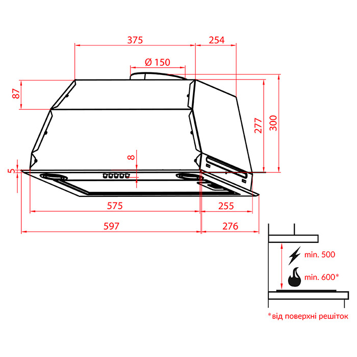 Витяжка WEILOR PBE 6230 SS 1000 LED