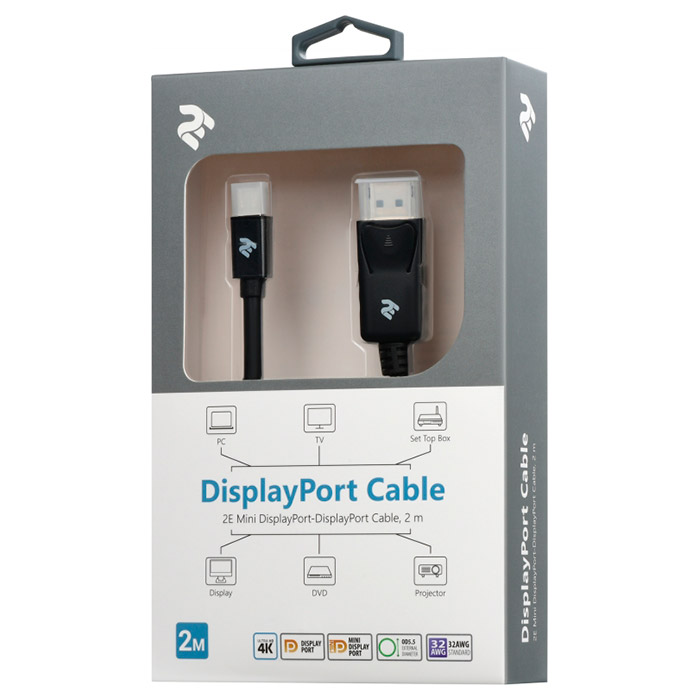 Кабель 2E DisplayPort - Mini DisplayPort 2м Black (2E-W1704)