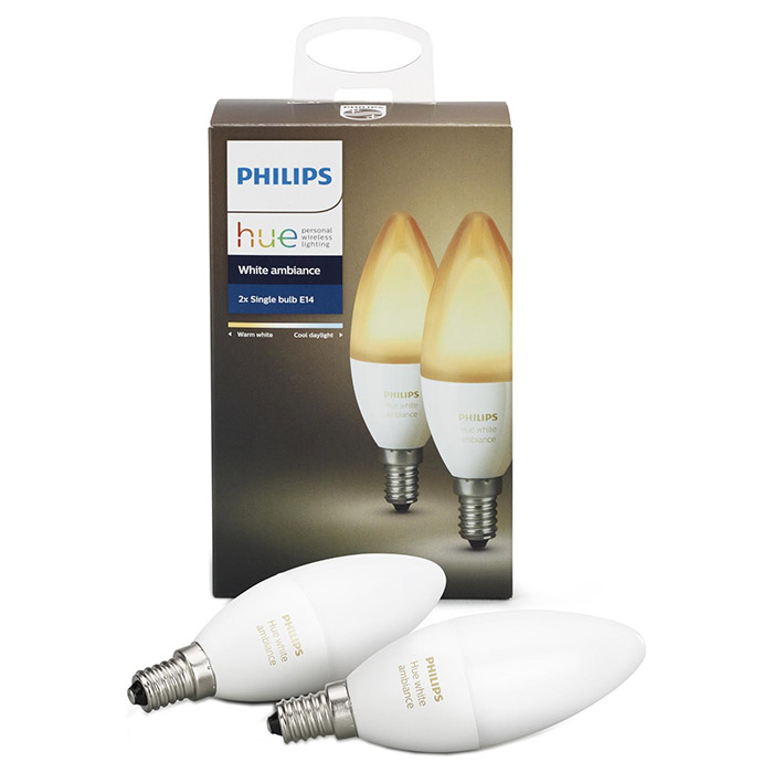 Умная лампа PHILIPS HUE White Ambience E14 6Вт 2200-6500K 2шт (929001301402)