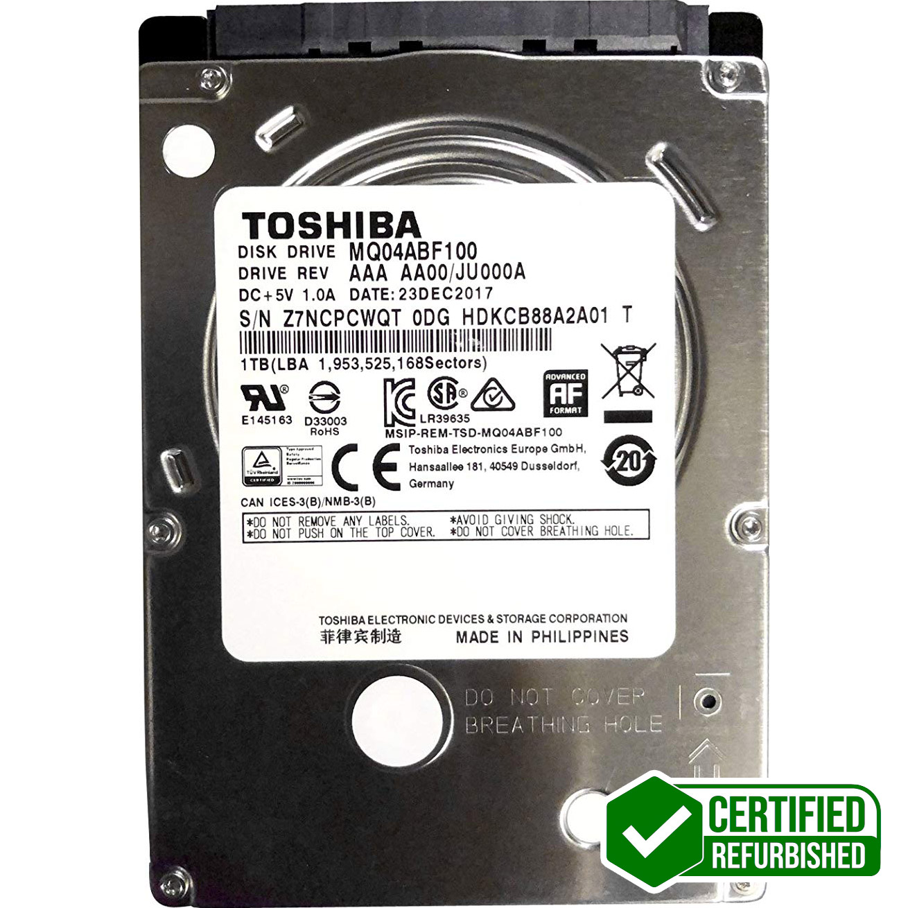 Жёсткий диск 2.5" TOSHIBA MQ04 1TB SATA/128MB (MQ04ABF100-FR) Refurbished