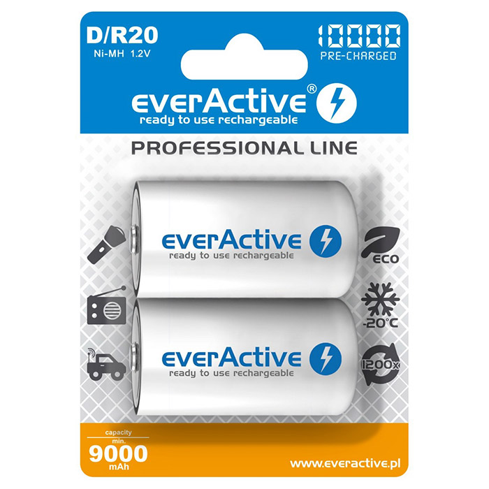 Аккумулятор EVERACTIVE Professional Line D 10000mAh 2шт/уп (EVHRL20-10000)