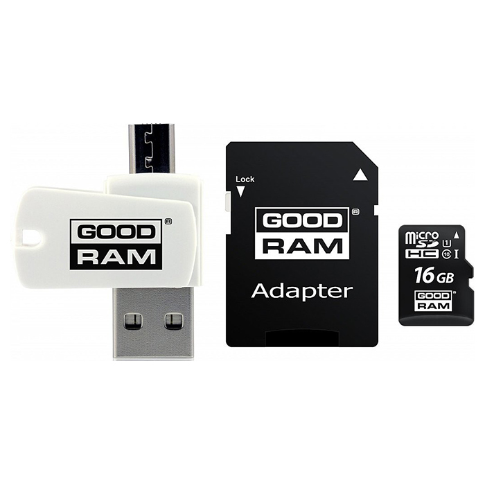 Карта памяти GOODRAM microSDHC M1A4 3-in-1 16GB UHS-I Class 10 + USB-cardreader/SD-adapter (M1A4-0160R12)