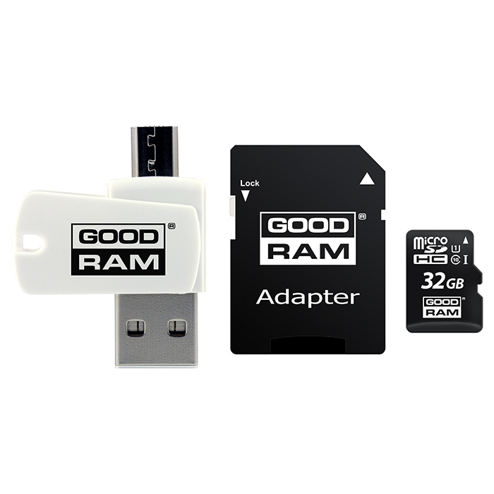 Карта памяти GOODRAM microSDHC M1A4 3-in-1 32GB UHS-I Class 10 + USB-cardreader/SD-adapter (M1A4-0320R12)