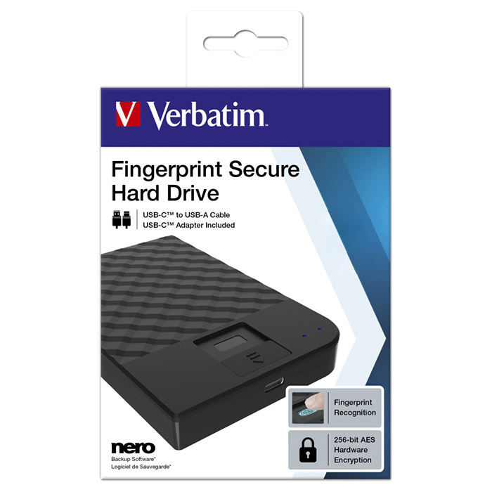 Портативный жёсткий диск VERBATIM Fingerprint Secure 2TB USB3.1 (53651)