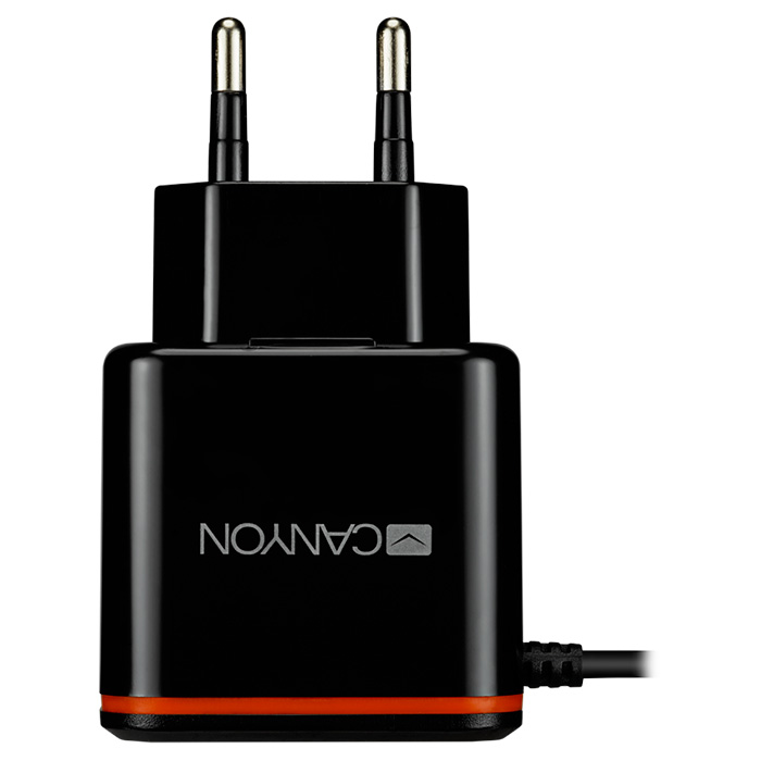Зарядний пристрій CANYON H-042 1xUSB-A, 2.1A Black/Orange w/USB-C cable (CNE-CHA042BO)