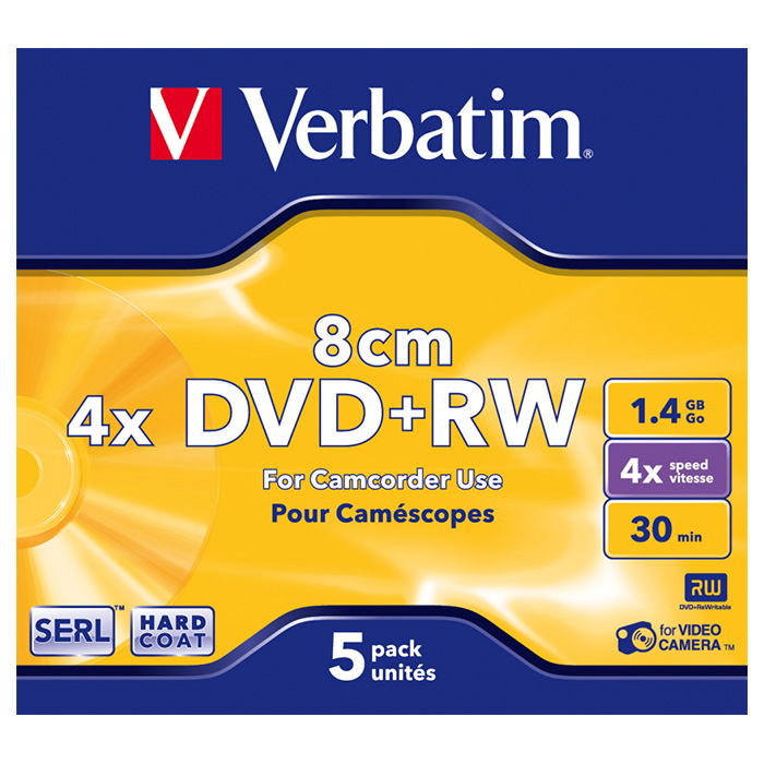 DVD+RW VERBATIM SERL for Camcorder 1.4GB 4x 5pcs/jewel (43565)