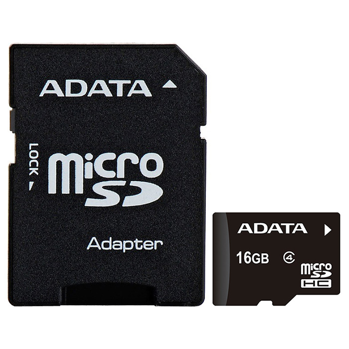 Карта памяти ADATA microSDHC 16GB Class 4 + SD-adapter (AUSDH16GCL4-RA1)