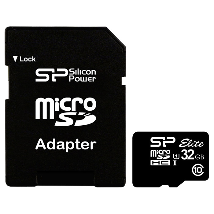 Карта памяти SILICON POWER microSDHC Elite 32GB UHS-I Class 10 + SD-adapter (SP032GBSTHBU1V10SP)