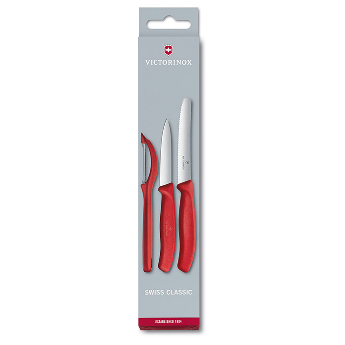 Набор кухонных ножей VICTORINOX Swiss Classic Paring Knife Set with Peeler Red 3пр (6.7111.31)